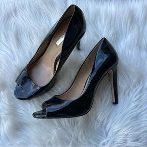 BCBGeneration Black Patent Leather Peep Toe Heeled Pumps